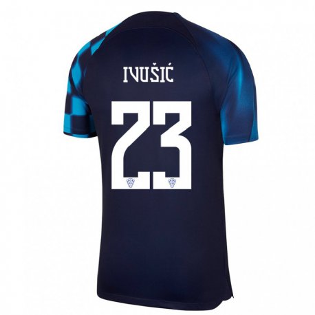 Kandiny Enfant Maillot Croatie Ivica Ivusic #23 Bleu Foncé Tenues Extérieur 22-24 T-shirt