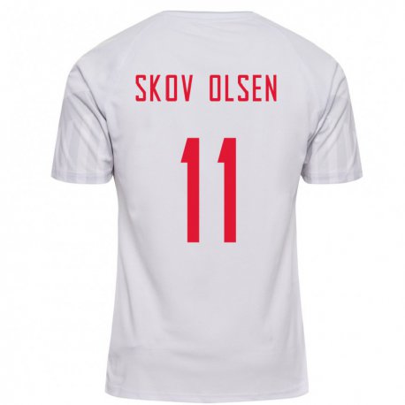 Kandiny Enfant Maillot Danemark Andreas Skov Olsen #11 Blanc Tenues Extérieur 22-24 T-shirt