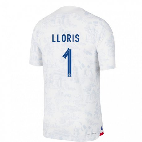 Kandiny Enfant Maillot France Hugo Lloris #1 Blanc Bleu Tenues Extérieur 22-24 T-shirt