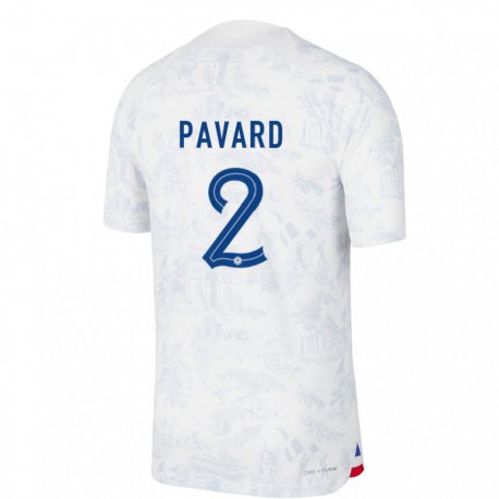 Kandiny Enfant Maillot France Benjamin Pavard #2 Blanc Bleu Tenues Extérieur 22-24 T-shirt