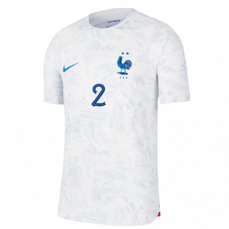 Kandiny Enfant Maillot France Benjamin Pavard #2 Blanc Bleu Tenues Extérieur 22-24 T-shirt
