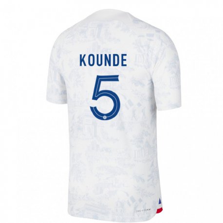 Kandiny Enfant Maillot France Jules Kounde #5 Blanc Bleu Tenues Extérieur 22-24 T-shirt