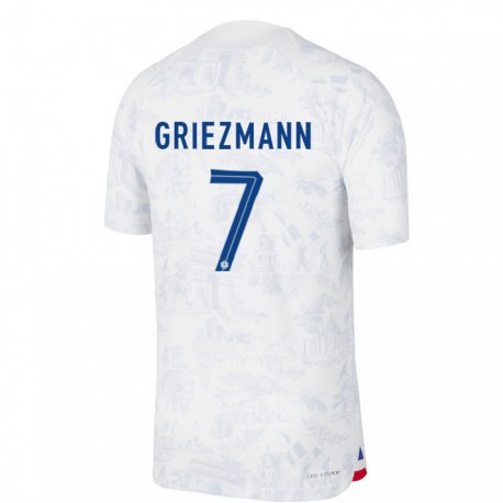 Kandiny Enfant Maillot France Antoine Griezmann #7 Blanc Bleu Tenues Extérieur 22-24 T-shirt