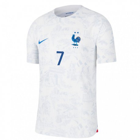 Kandiny Enfant Maillot France Antoine Griezmann #7 Blanc Bleu Tenues Extérieur 22-24 T-shirt
