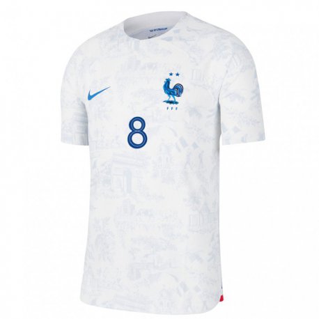 Kandiny Enfant Maillot France Aurelien Tchouameni #8 Blanc Bleu Tenues Extérieur 22-24 T-shirt