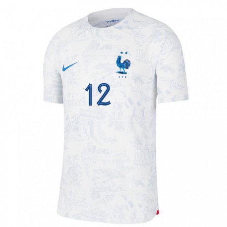 Kandiny Enfant Maillot France Christopher Nkunku #12 Blanc Bleu Tenues Extérieur 22-24 T-shirt