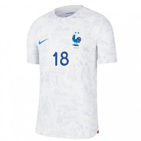 Kandiny Enfant Maillot France Benoit Badiashile #18 Blanc Bleu Tenues Extérieur 22-24 T-shirt