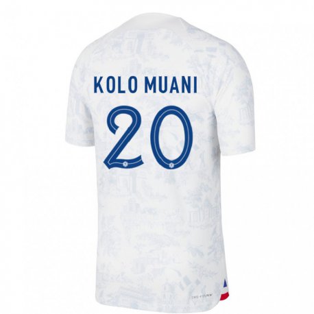 Kandiny Enfant Maillot France Randal Kolo Muani #20 Blanc Bleu Tenues Extérieur 22-24 T-shirt