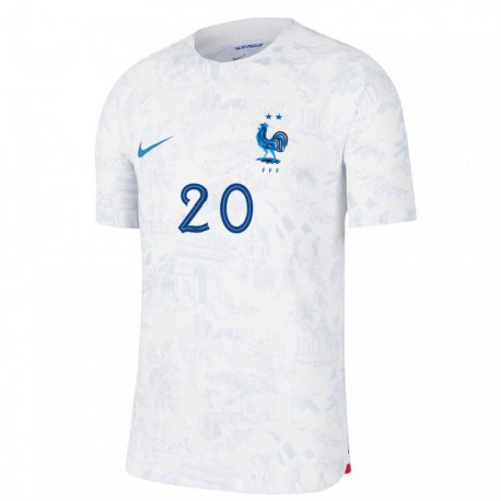 Kandiny Enfant Maillot France Randal Kolo Muani #20 Blanc Bleu Tenues Extérieur 22-24 T-shirt