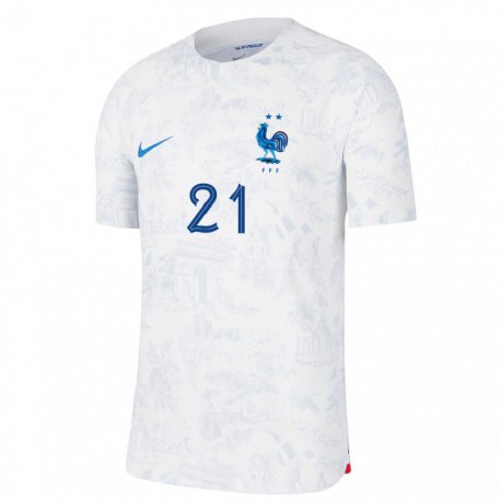 Kandiny Enfant Maillot France Ferland Mendy #21 Blanc Bleu Tenues Extérieur 22-24 T-shirt
