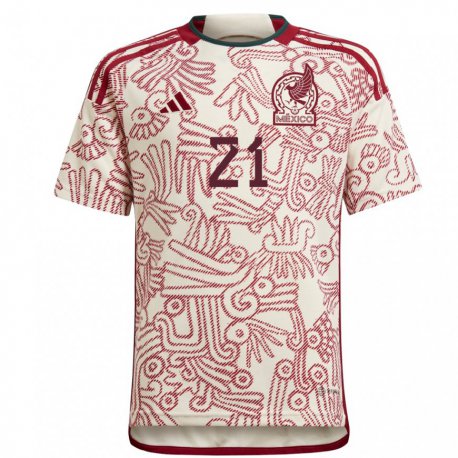 Kandiny Enfant Maillot Mexique Roberto Alvarado #21 Merveille Blanc Rouge Tenues Extérieur 22-24 T-shirt