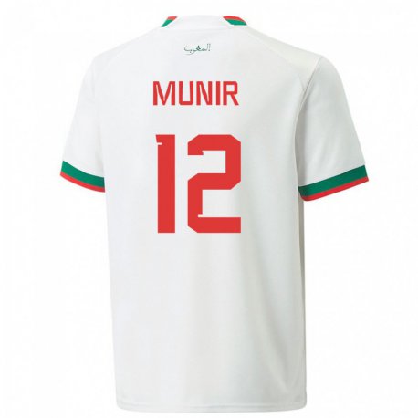 Kandiny Enfant Maillot Maroc Munir #12 Blanc Tenues Extérieur 22-24 T-shirt