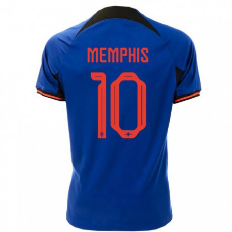 Kandiny Enfant Maillot Pays-bas Memphis Depay #10 Bleu Royal Tenues Extérieur 22-24 T-shirt