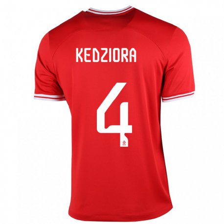 Kandiny Enfant Maillot Pologne Tomasz Kedziora #4 Rouge Tenues Extérieur 22-24 T-shirt