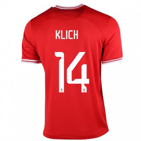 Kandiny Enfant Maillot Pologne Mateusz Klich #14 Rouge Tenues Extérieur 22-24 T-shirt