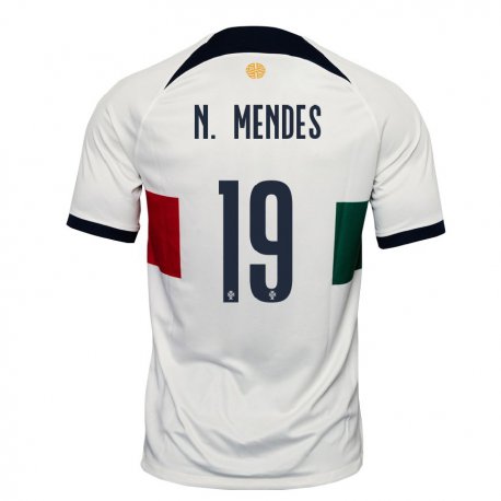 Kandiny Enfant Maillot Portugal Nuno Mendes #19 Blanc Tenues Extérieur 22-24 T-shirt