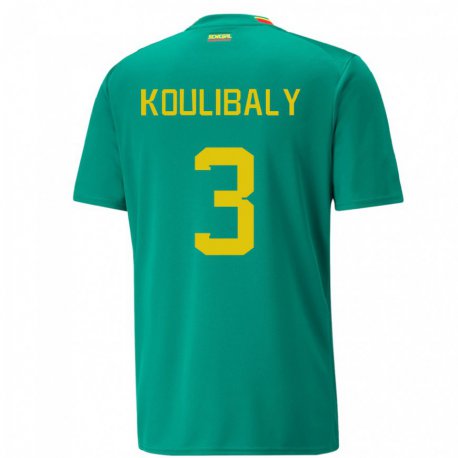 Kandiny Enfant Maillot Sénégal Kalidou Koulibaly #3 Verte Tenues Extérieur 22-24 T-shirt