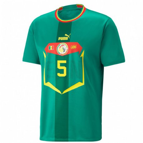 Kandiny Enfant Maillot Sénégal Idrissa Gueye #5 Verte Tenues Extérieur 22-24 T-shirt