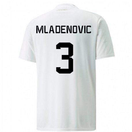 Kandiny Enfant Maillot Serbie Filip Mladenovic #3 Blanc Tenues Extérieur 22-24 T-shirt