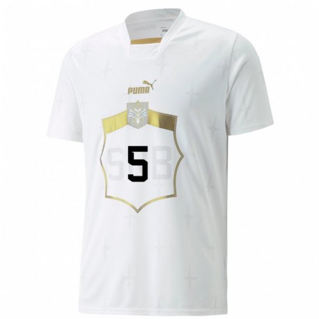 Kandiny Enfant Maillot Serbie Strahinja Erakovic #5 Blanc Tenues Extérieur 22-24 T-shirt