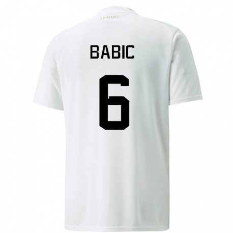 Kandiny Enfant Maillot Serbie Srdjan Babic #6 Blanc Tenues Extérieur 22-24 T-shirt