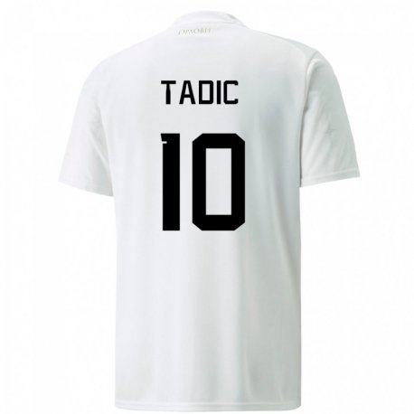 Kandiny Enfant Maillot Serbie Dusan Tadic #10 Blanc Tenues Extérieur 22-24 T-shirt
