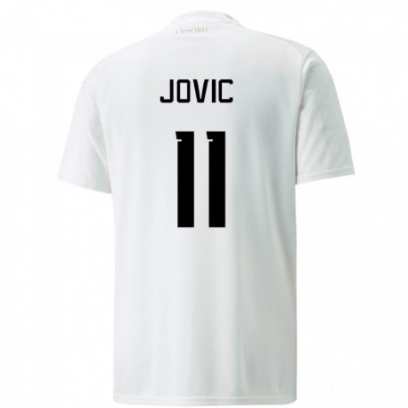 Kandiny Enfant Maillot Serbie Luka Jovic #11 Blanc Tenues Extérieur 22-24 T-shirt