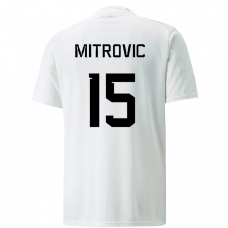 Kandiny Enfant Maillot Serbie Stefan Mitrovic #15 Blanc Tenues Extérieur 22-24 T-shirt