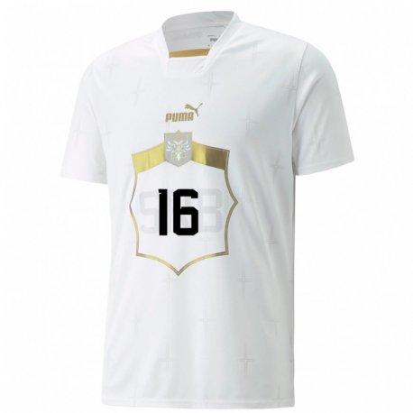 Kandiny Enfant Maillot Serbie Sasa Lukic #16 Blanc Tenues Extérieur 22-24 T-shirt