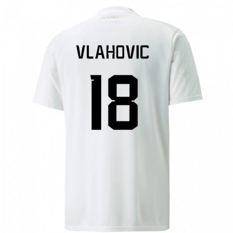 Kandiny Enfant Maillot Serbie Dusan Vlahovic #18 Blanc Tenues Extérieur 22-24 T-shirt