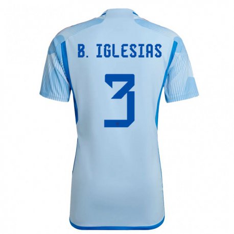 Kandiny Enfant Maillot Espagne Borja Iglesias #3 Bleu Ciel Tenues Extérieur 22-24 T-shirt