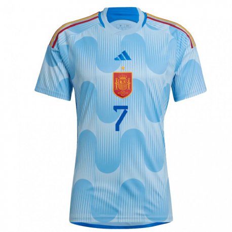 Kandiny Enfant Maillot Espagne Alvaro Morata #7 Bleu Ciel Tenues Extérieur 22-24 T-shirt
