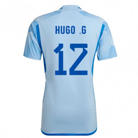 Kandiny Enfant Maillot Espagne Hugo Guillamon #12 Bleu Ciel Tenues Extérieur 22-24 T-shirt