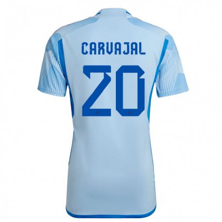 Kandiny Enfant Maillot Espagne Daniel Carvajal #20 Bleu Ciel Tenues Extérieur 22-24 T-shirt
