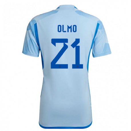 Kandiny Enfant Maillot Espagne Dani Olmo #21 Bleu Ciel Tenues Extérieur 22-24 T-shirt