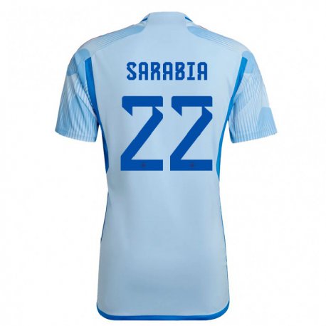 Kandiny Enfant Maillot Espagne Pablo Sarabia #22 Bleu Ciel Tenues Extérieur 22-24 T-shirt
