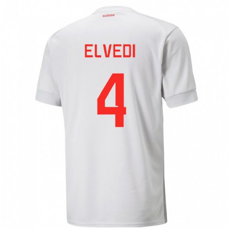 Kandiny Enfant Maillot Suisse Nico Elvedi #4 Blanc Tenues Extérieur 22-24 T-shirt