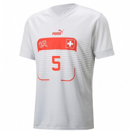Kandiny Enfant Maillot Suisse Noah Okafor #5 Blanc Tenues Extérieur 22-24 T-shirt