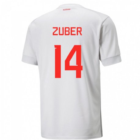 Kandiny Enfant Maillot Suisse Steven Zuber #14 Blanc Tenues Extérieur 22-24 T-shirt
