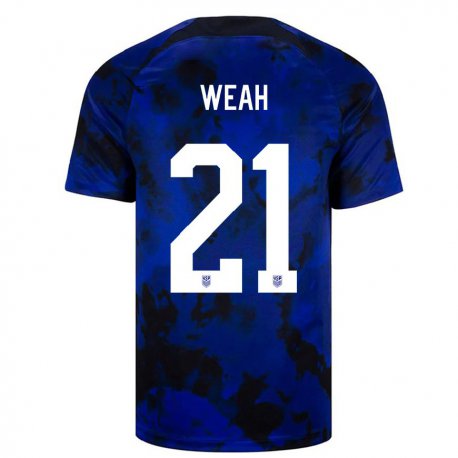 Kandiny Enfant Maillot États-unis Timothy Weah #21 Bleu Royal Tenues Extérieur 22-24 T-shirt