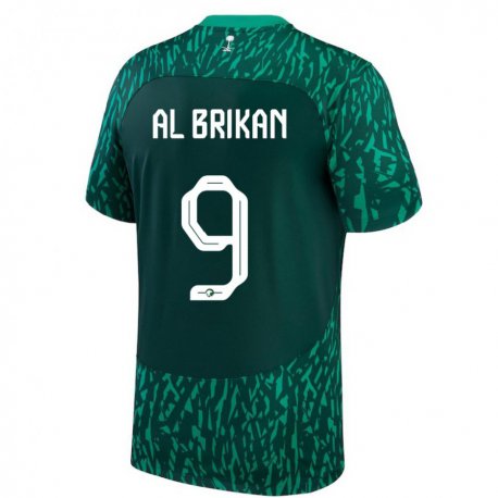 Kandiny Enfant Maillot Arabie Saoudite Feras Al Brikan #9 Vert Foncé Tenues Extérieur 22-24 T-shirt