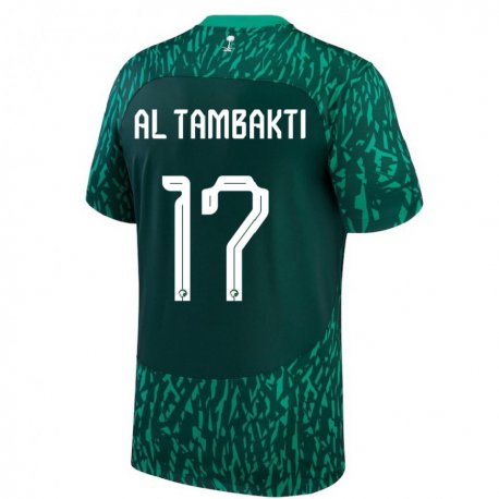 Kandiny Enfant Maillot Arabie Saoudite Hassan Al Tambakti #17 Vert Foncé Tenues Extérieur 22-24 T-shirt