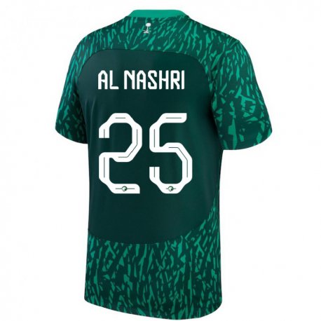 Kandiny Enfant Maillot Arabie Saoudite Awad Al Nashri #25 Vert Foncé Tenues Extérieur 22-24 T-shirt
