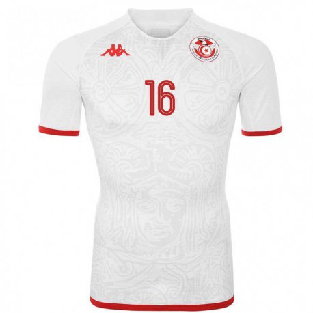 Kandiny Enfant Maillot Tunisie Aymen Dahmen #16 Blanc Tenues Extérieur 22-24 T-shirt