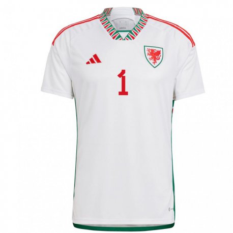 Kandiny Enfant Maillot Pays De Galles Wayne Hennessey #1 Blanc Tenues Extérieur 22-24 T-shirt