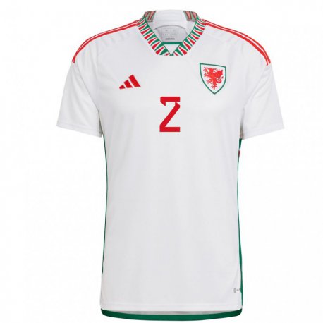 Kandiny Enfant Maillot Pays De Galles Chris Gunter #2 Blanc Tenues Extérieur 22-24 T-shirt