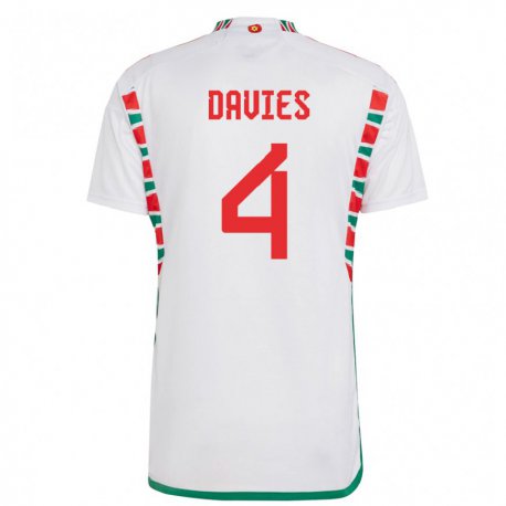 Kandiny Enfant Maillot Pays De Galles Ben Davies #4 Blanc Tenues Extérieur 22-24 T-shirt