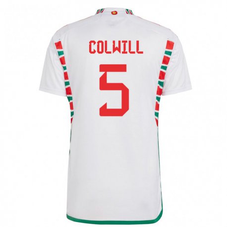 Kandiny Enfant Maillot Pays De Galles Rubin Colwill #5 Blanc Tenues Extérieur 22-24 T-shirt