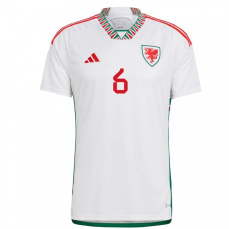 Kandiny Enfant Maillot Pays De Galles Joe Rodon #6 Blanc Tenues Extérieur 22-24 T-shirt