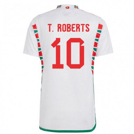 Kandiny Enfant Maillot Pays De Galles Tyler Roberts #10 Blanc Tenues Extérieur 22-24 T-shirt